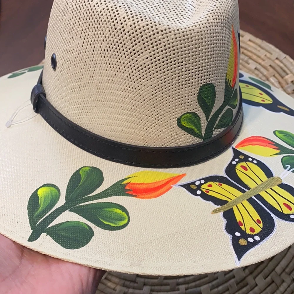 Hand Painted Butterfly and Flower Hat